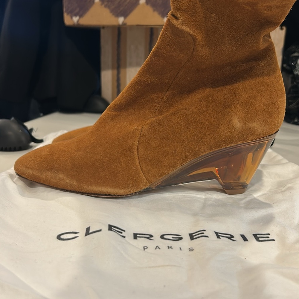 Robert Clergerie Suede Ankle Booties in Cognac Brown